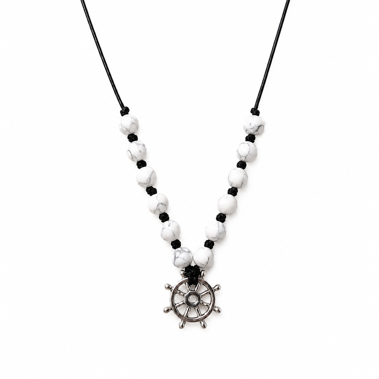 White Howlite Necklace with Ship-wheel