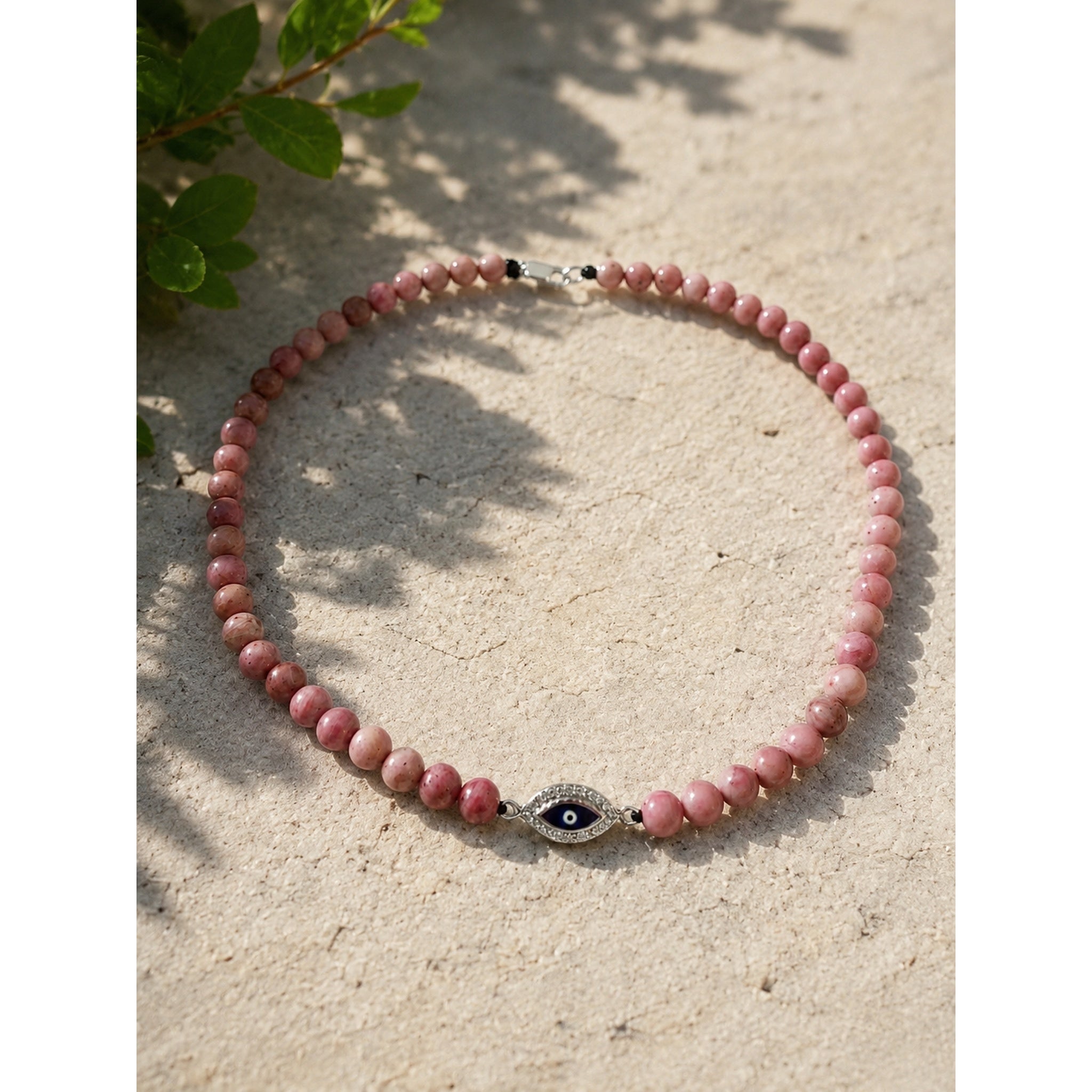 Pink Rhodonite Evil Eye Necklace