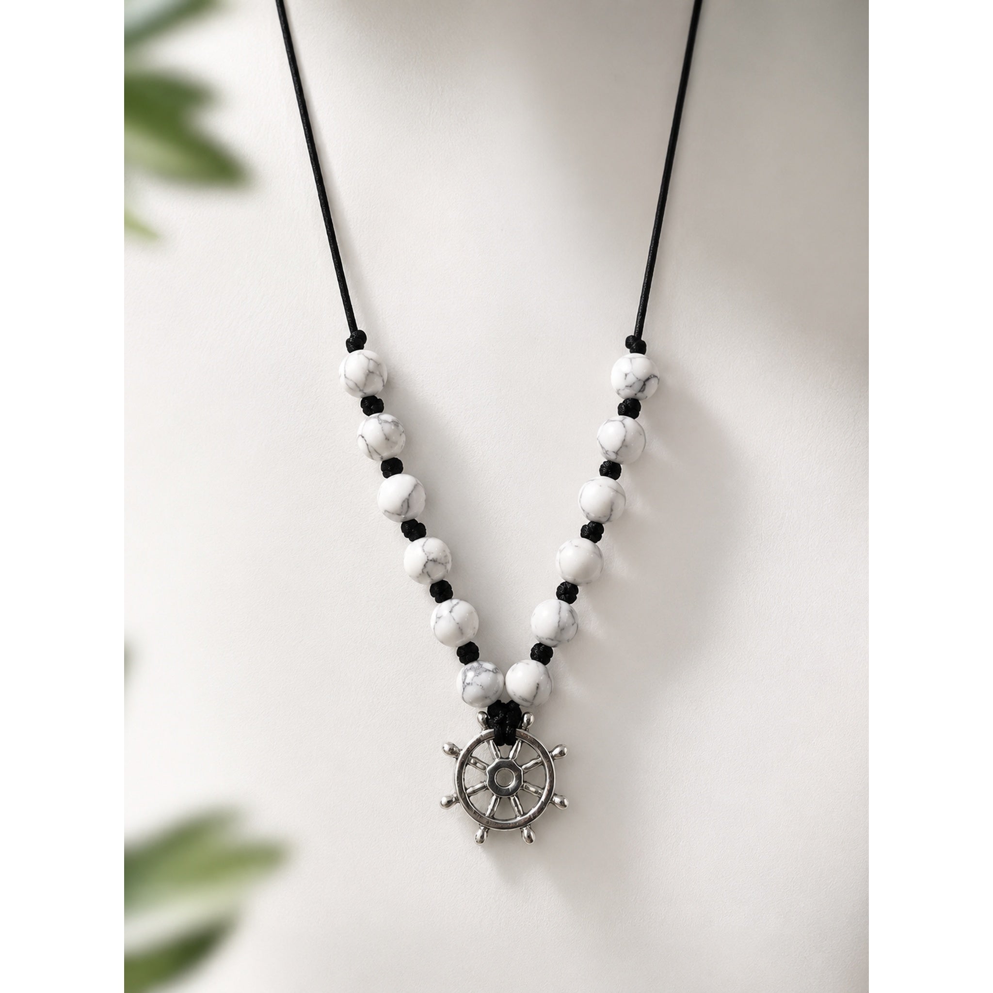 White Howlite Necklace with Ship-wheel